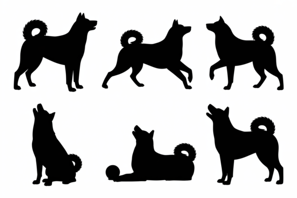 Akita Dog Silhouettes in Various Poses