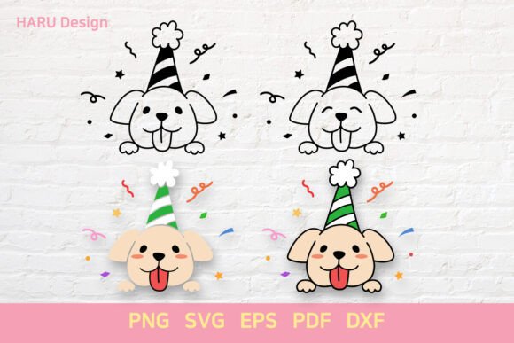 BirthDay Happy Cute Dog Outline