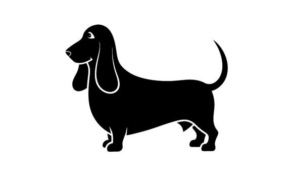 Black and White Cartoon Dachshund Dog