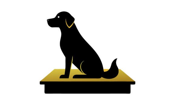Black Dog Silhouette Sitting on Platform