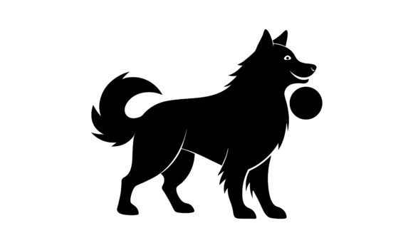 Black Silhouette Dog Playing with Ball