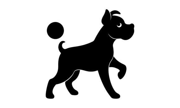 Black Silhouette Dog Walking with a Ball: Design Review