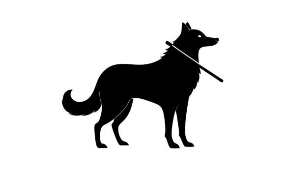 Black Silhouette Dog with Guiding Stick Design Review