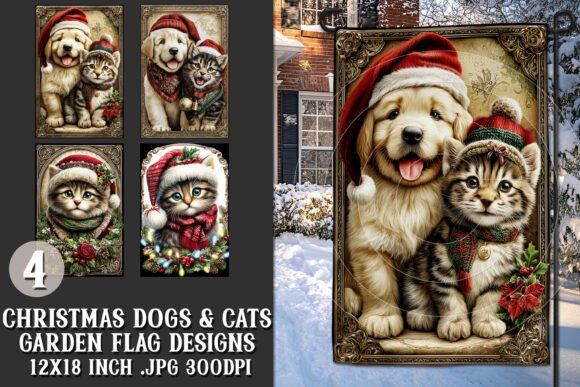 Christmas Cat Dog 4 Garden Flags S4