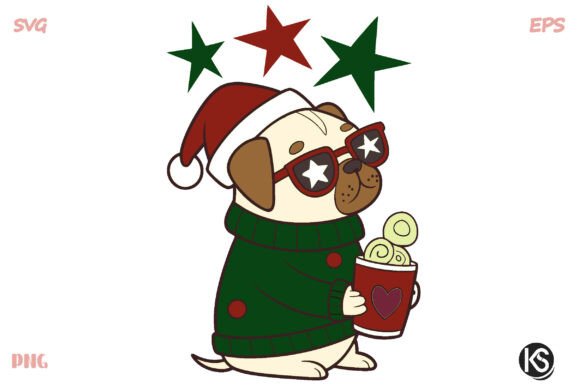 Christmas Dog Lover Santa Pug Clipart