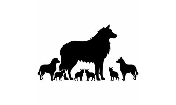 Dog Family Silhouette Black and White