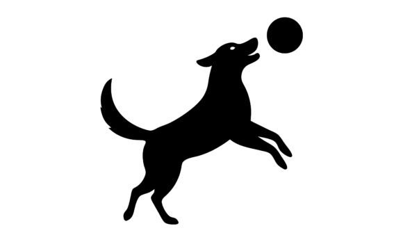 Dog Jumping to Catch Black Ball