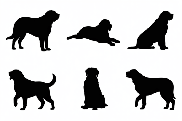 Dog Silhouettes Different Poses Review for Embroidery