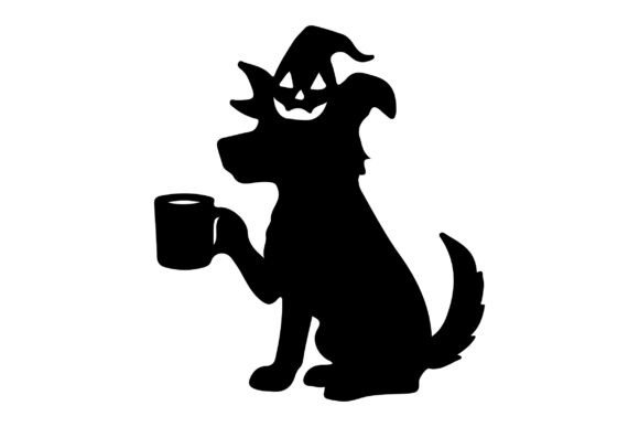 Halloween Dog Drinking Coffee Silhouette