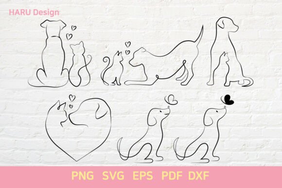 HandDrawn Dog and Cat Outline
