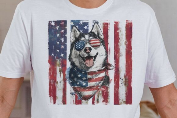 Patriotic Siberian Husky Dog PNG