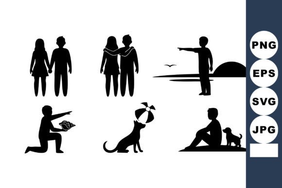 People Dog Beach Sunset Silhouettes