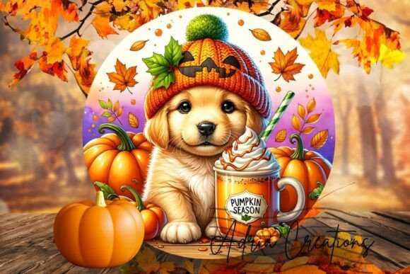 Puppy Dog Fall Round Sublimation Png