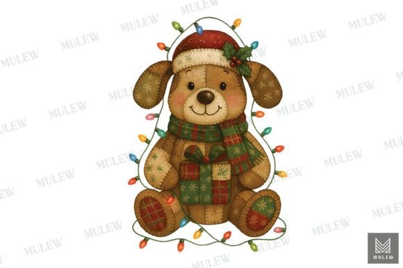 Vintage Patchwork Dog Christmas Clipart